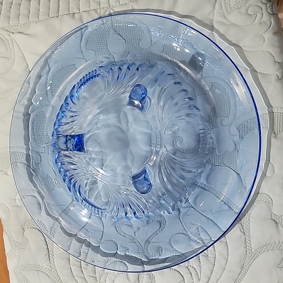 Vintage Paden City "Maya" depression glass blue 3 footed bowl - Picture 3 of 6